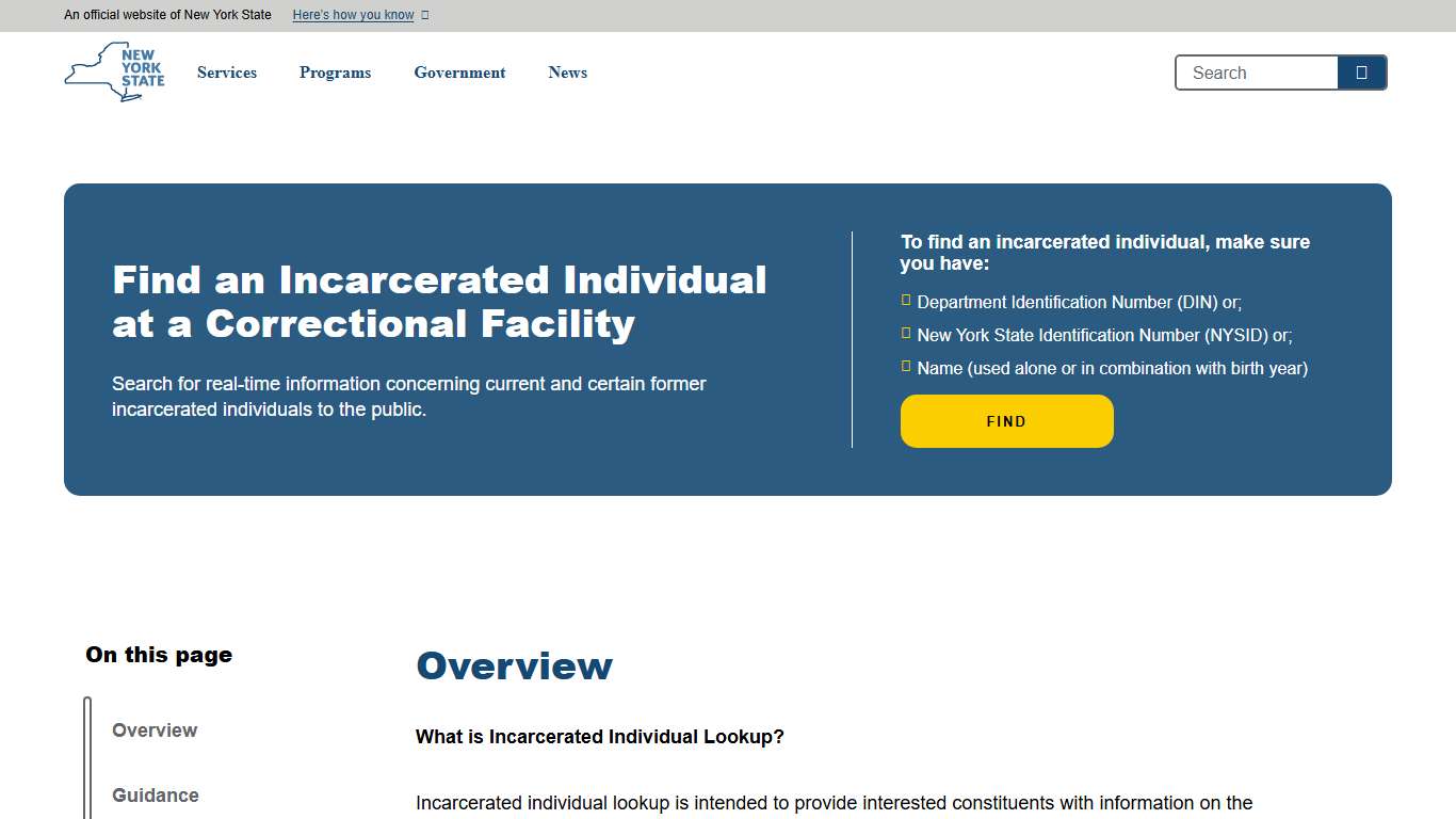 Find an Incarcerated Individual at a Correctional Facility | The State of New York